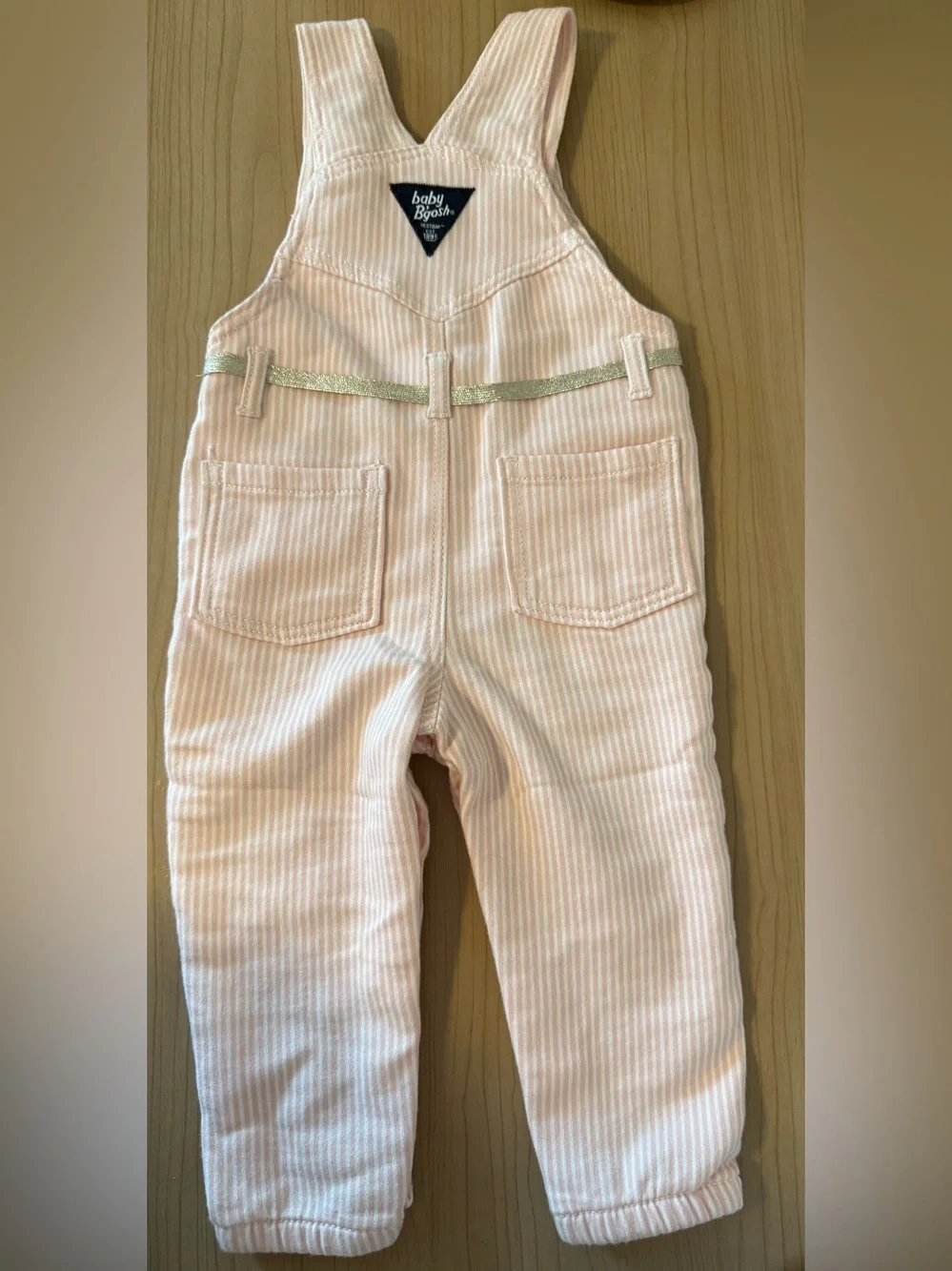 OshKosh B'gosh Pale Pink Striped Girls' Overalls with Metallic Belt